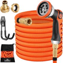 Gardebruk - Garden Hose Pipe 30m Gardening Flexi Hose Latex Core Solid Brass Connections ¼" ¾ "Inch Adapter Includes Bag & Wall Mount Bracket 8-Way