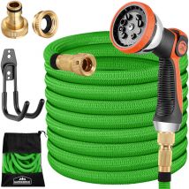 Gardebruk - Flexibler Gartenschlauch 3fach Latexkern Vollmessing Adapter 1/2' 3/4' Zoll Wandhalterung Tasche knickfrei Flexschlauch Wasserschlauch