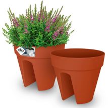 Gardebruk - Multipack Balcony Railing Flower Pots Sustainable Recycled Plastic Loft Urban Fence Round Planter Plant Pot Box Overflow Pipes 29x26cm