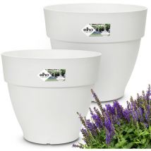 Sets de pots de fleurs torino campana Blanc 35x29cm rond Cache-pot Pot à plantes plastique Caisse à fleurs Set de 2 - Gardebruk