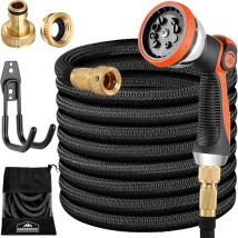 Tuyau d'arrosage flexible Latex triple épaisseur Adaptateur en laiton 12 bars Jardin Plantes Noir - 7.5m - Gardebruk