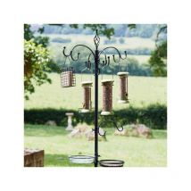 Garden Bird Feeding Station with Hanging Feeders of Peanuts, Fat Balls Suet and Seed Mesh Food Tray And Birds Water Bath