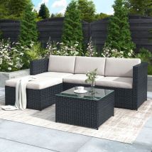 Garden Corner Rattan Sofa Furniture Set Garden Entertaining Lounge Set, Black