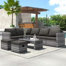 Garden Corner Sofa Set 8 Seater Rattan Sofa Outdoor Furniture with Coffee table 2 stools