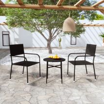 3 Piece Garden Dining Set Poly Rattan Black vidaXL