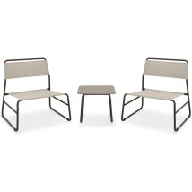 Salotto cannes (Tisch und 2 Sessel) aus braunem Stahl und beigem Textilene - Garden Friend