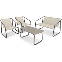 Salotto nizza (Tisch, Sofa, 2 Sessel) aus braunem Stahl und beigem Textilene - Garden Friend