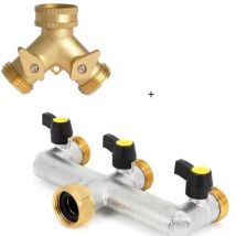 Sunxury - Garden Hose 3 Way Valve and Faucet y Connector Brass Garden Hose Splitter (2 Way), Solid Brass Hose y Splitter 2 Valves with 2 Extra Rubber