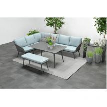 Exklusives Aluminium-Rope-Lounge Set 'Miriam' inkl. Tisch, Bank und Kissen, grau, hellblau, links - Garden Impressions