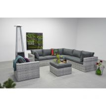 Polyrattan Ecklounge 'Menorca' inkl. Ecksofa, Sessel, Hocker/Tisch und Kissen, grau - Garden Impressions