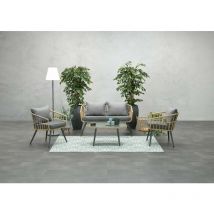 Polyrattan Lounge-Set 'Columbus' inkl. Sofa, Sesseln, Tisch und Kissen, natur / grau - Garden Impressions