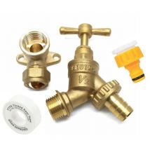 Garden Outside Tap Kit With Brass Wall Plate Elbow Hose Bib Tap Hozelock End