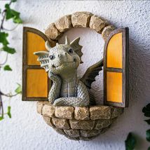 Garden resin sculpture wall decoration small dragon art statue meditating in front of the window