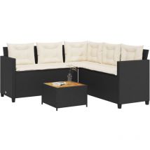 Bonnevie - Garden Sofa,Outdoor sofa with Table and Cushions L-shaped Black Poly Rattan VSVS250017