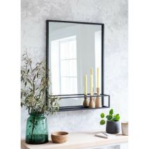 Sapperton Indoors Wall Hallway Lounge Mirror & Shelf Black Iron - Garden Trading