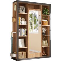 Okwish - Garderobe mit Spiegel, multifunktionale Garderobe und Vitrine, Bücherregalkombination mit Abtropffläche, Haken und Kleiderbügel