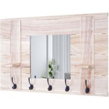 HHG - Garderobe murale 933 avec miroir, planche vestiaire, vintage, 5 crochets 90x60cm, brun naturel