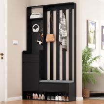 Redom - Flurgarderobe mit gepolsterter Aufbewahrungsbank, multifunktionales Schuhregal mit Stecktafel, moderne Garderobe mit 4 Haken für