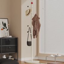 Garderobenständer Kleiderständer mit 6 Haken Garderobenständer auf Ständer für Kleidung Hüte Wohnzimmer Schlafzimmer 174X36cm Weiß