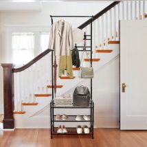 Garderobenständer mit Schuhablage, Stabil Kleiderständer mit ablage und Haken Bigzzia 3 in 1 Freistehender Garderobenständer aus Metall