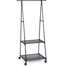 Kleiderständer aus Rollen mit zwei Regalen, 55 - 85 x 45 x 157 cm