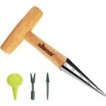 Plantoir Lot de 4 outils de jardinage traditionnels en acier inoxydable avec graduation et manche en bois - Gardtech
