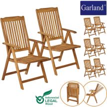 Garland - Set 8pz Sedie da Giardino Bari Legno Teak Resistente alle Intemperie Regolabile a 5 Livelli Pieghevoli Sedia da Balcone Pieghevole