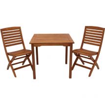 Gartengarnitur CAPO 3-teilig – Eukalyptus-Hartholz – Klappstühle – Tisch 75x75 cm