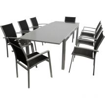 Garnitur marina 9-teilig, Alu + Glas + Kunstgewebe schwarz