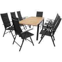 Garnitur milos 9-teilig, Alu + Akazie + Kunstgewebe schwarz