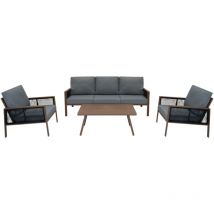 Outdoor Aluminium 4-teiliges Möbelset Garten Sofa Tisch Stühle Holzoptik