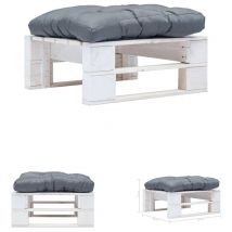 The Living Store Garten-Ottomane Paletten mit Kissen in Grau Holz Weiß - Gartenhocker - Grau