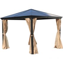 Garten Pavillion Pergola Suez ii 3x3m braun aus Aluminium mit festem Dach