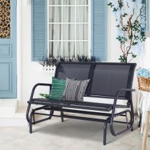 Garten-schaukelbank 2-sitzer Mit Atmungsaktivem Netz, Stabiles Metallgestell, Schlichtes Design Schwarz