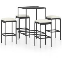 5-tlg. Gartenbar-Set mit Kissen Poly Rattan Schwarz vidaXL
