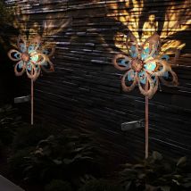 Globo Lighting - Gartendeko led Solarlampe Windrad Terrassenlampe Außenlampe Erdspieß, Metall gold blau, Bruchglas, LxH 22,5 x 92 cm, 2er Set