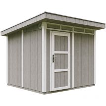 Timbela - Gartenhaus Premium Qualität 5,9m² - L279xW293cm- All-Inclusive-Set mit Boden, Bitumen-Dachziegeln, Farbset- lp Smartside M903 tundra grey
