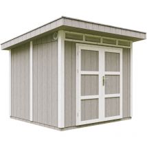 Timbela - Gartenhaus Premium Qualität 5,9m² - L279xW293cm- All-Inclusive-Set mit Boden, Bitumen-Dachziegeln, Farbset- lp Smartside M903A tundra grey