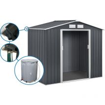 Habitat Et Jardin - Gerätehaus aus Metall- 'Vegas'- 2,7 m² mit Dachrinne und Wasserauffangbehälter - Grau