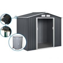 Habitat Et Jardin - Gerätehaus aus Metall - 'Vegas' - 5,29 m² mit Dachrinne und Wasserauffangbehälter - Grau
