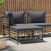 Bonnevie - Gartenhocker mit Dunkelgrauem Kissen Poly Rattan CFW535642