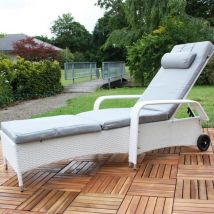 Mucola - Rattan Sonnenliege Liege Gartenliege Auflage Gartenmöbel Polyrattan Relaxliege Outdoor-Liege Bequem Sommermöbel - Weiß mit Zusatzbezug Grau