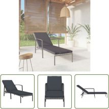 The Living Store Sonnenliege Mit Auflage Poly Rattan Grau - Sonnenliege - Gartenliege - Rattanliege - Outdoor Möbel - Lounge Chair