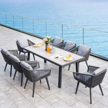 Gartenlounge-Set – Allwetter-Garten-Ess-Set – 8 Personen – PVC-Rattan – Aluminium – Modernes Design
