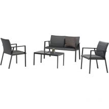 Gartenlounge Set Ibiza 4-teilig – Stahlrahmen Anthrazit – 2 Beistelltische Ø 50 cm und Ø 60 cm – 2 Sessel und Sofa – wetterfest