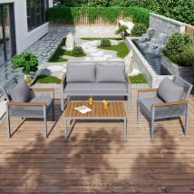 Gartenlounge-set Mit 1 Zweisitzer-sofa, 2 Sesseln, 1 Couchtisch Und Kissen, Für Terrasse, Pe-rattan, Stahl Und Akazienholz, Grau