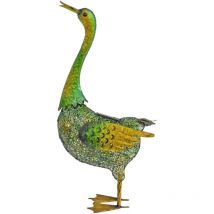 Solar Tiere Ente Gartenskulptur für Außen groß Gartendeko Figur, Metall grün gelb, 3x led 3800K, LxH 40x63 cm