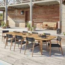 Ausziehbare Gartensalon massives recyceltes Teakholz schwarz 8/10 Sitz
