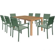Gartenmöbel Aus Teakholz Java Mit Salbeigrünen Aluminiumstühlen - 8 Sitzplätze
