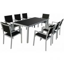 Gartenmöbel BARI aus schwarzem Textilene 8-Sitzer - Aluminium grau